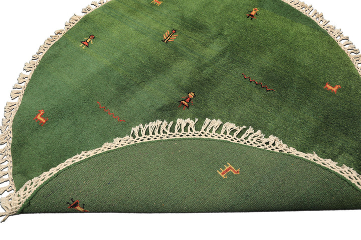 Round Green, Gold, Black Color Hand Knotted Gabbeh Wool Modern &amp; Contemporary Oriental Rug