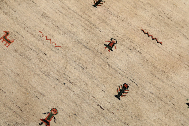 Round Beige, Black, Orange Color Hand Knotted Gabbeh Wool Modern &amp; Contemporary Oriental Rug