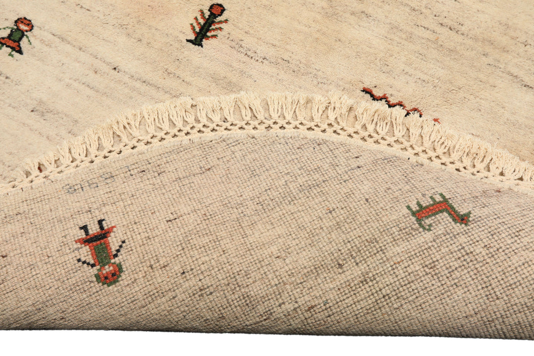 Round Beige, Black, Orange Color Hand Knotted Gabbeh Wool Modern &amp; Contemporary Oriental Rug