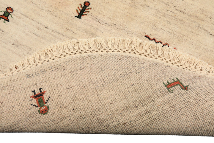 Round Beige, Black, Orange Color Hand Knotted Gabbeh Wool Modern &amp; Contemporary Oriental Rug