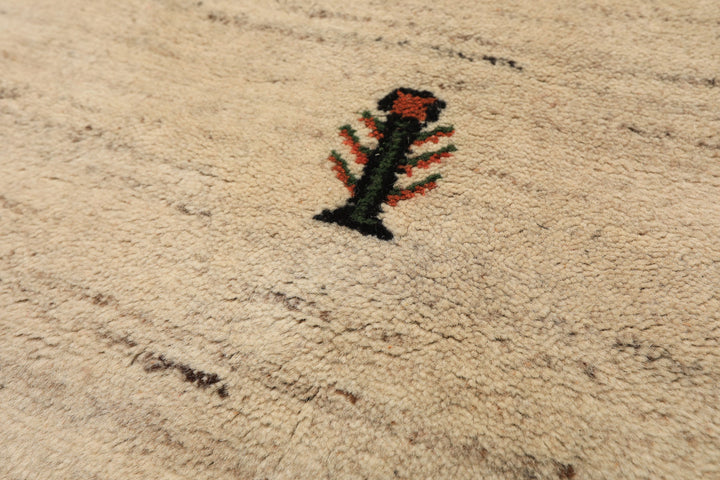 Round Beige, Black, Orange Color Hand Knotted Gabbeh Wool Modern &amp; Contemporary Oriental Rug