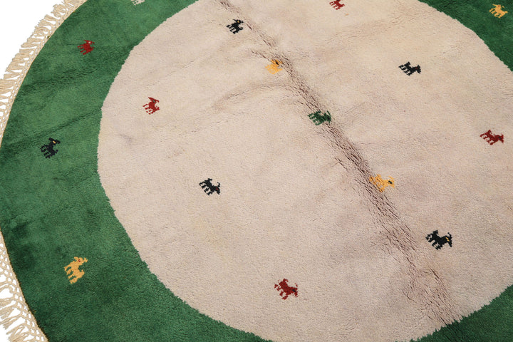 Round Faded Lavender, Green, Gold Color Hand Knotted Gabbeh Wool Modern &amp; Contemporary Oriental Rug