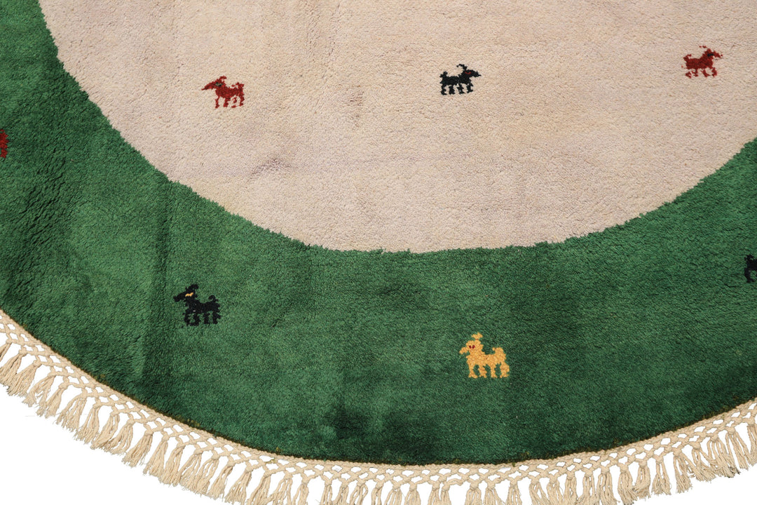 Round Faded Lavender, Green, Gold Color Hand Knotted Gabbeh Wool Modern &amp; Contemporary Oriental Rug