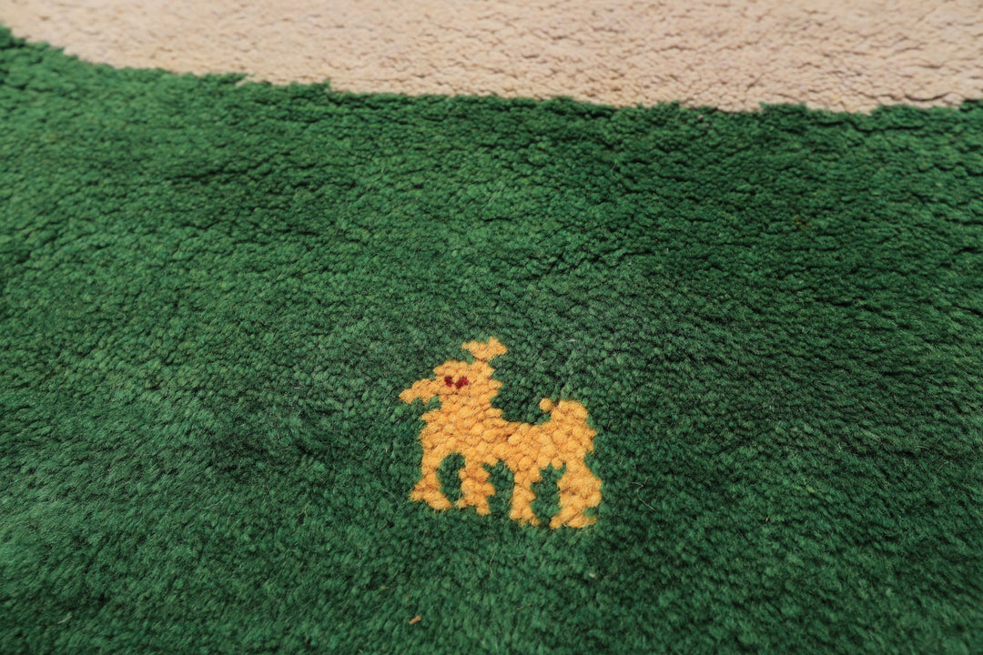 Round Faded Lavender, Green, Gold Color Hand Knotted Gabbeh Wool Modern &amp; Contemporary Oriental Rug