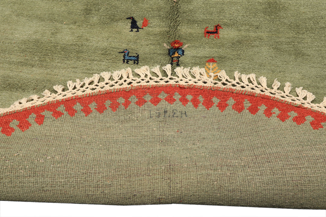 Round Sage, Coral, Burnt Orange Color Hand Knotted Gabbeh Wool Modern &amp; Contemporary Oriental Rug