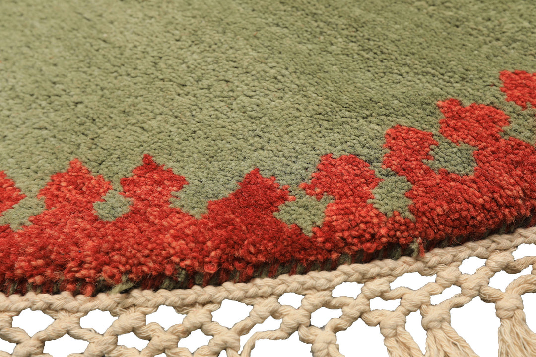 Round Sage, Coral, Burnt Orange Color Hand Knotted Gabbeh Wool Modern &amp; Contemporary Oriental Rug