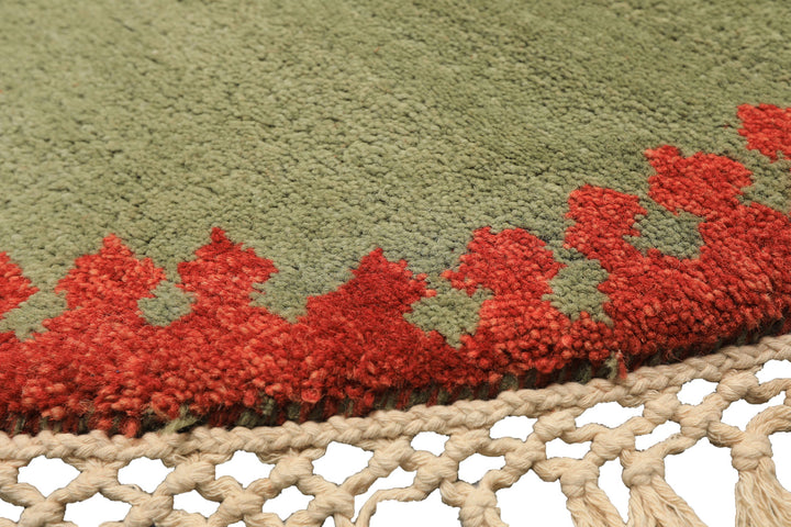 Round Sage, Coral, Burnt Orange Color Hand Knotted Gabbeh Wool Modern &amp; Contemporary Oriental Rug