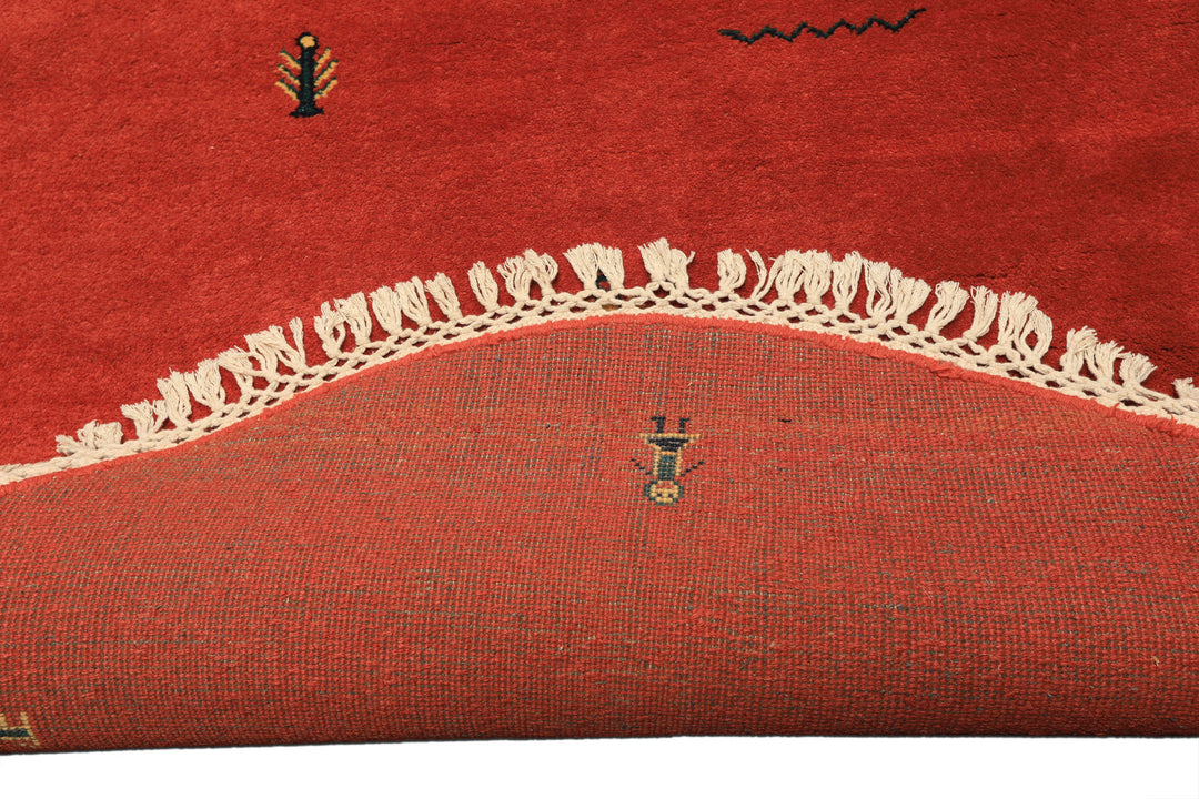 Round Coral, Gold, Black Color Hand Knotted Gabbeh Wool Modern &amp; Contemporary Oriental Rug