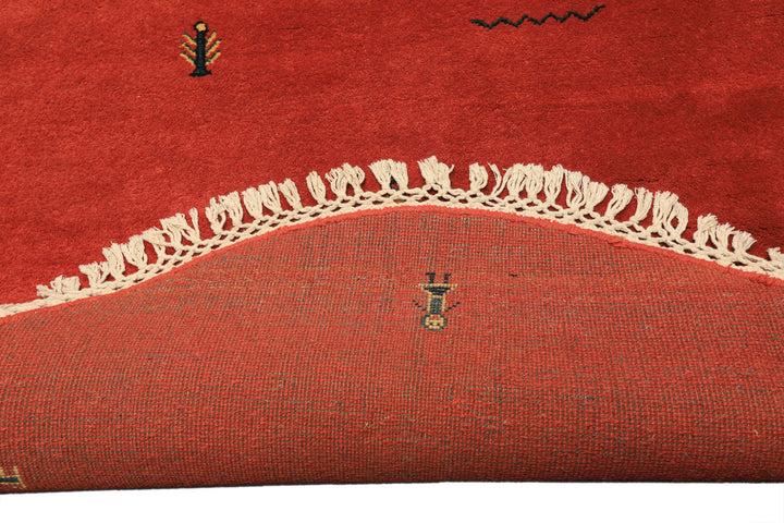 Round Coral, Gold, Black Color Hand Knotted Gabbeh Wool Modern &amp; Contemporary Oriental Rug