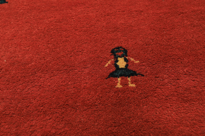 Round Coral, Gold, Black Color Hand Knotted Gabbeh Wool Modern &amp; Contemporary Oriental Rug