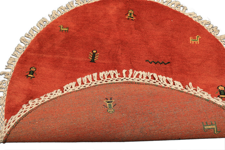 Round Burnt Orange, Gold, Green Color Hand Knotted Gabbeh Wool Modern &amp; Contemporary Oriental Rug