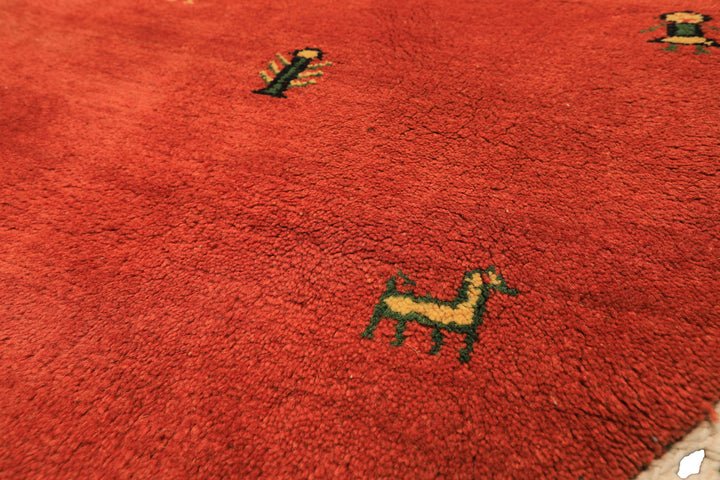 Round Burnt Orange, Gold, Green Color Hand Knotted Gabbeh Wool Modern &amp; Contemporary Oriental Rug