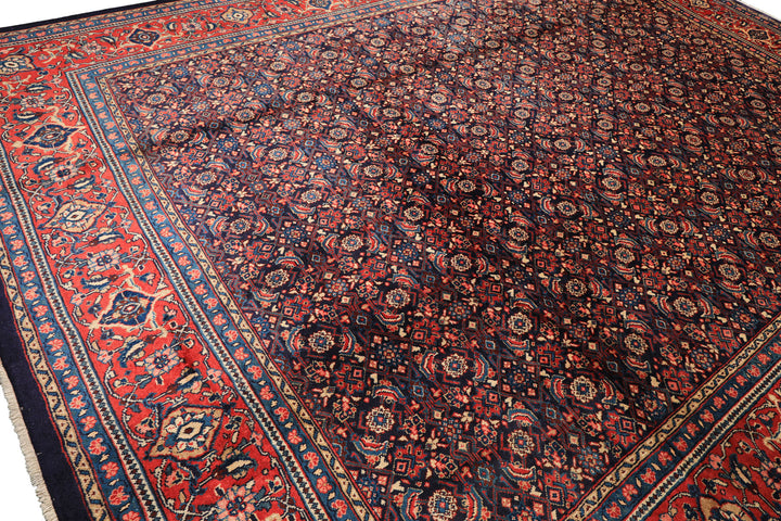 10x14 Navy, Coral, Blue Color Hand Knotted Bidjar Wool Traditional Oriental Rug