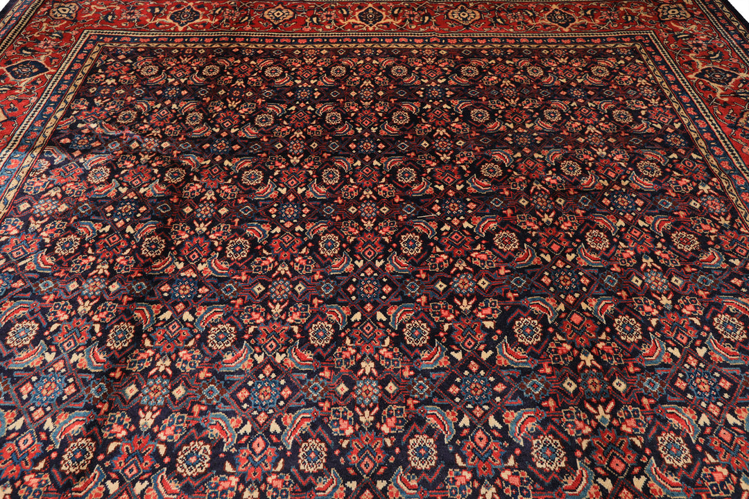10x14 Navy, Coral, Blue Color Hand Knotted Bidjar Wool Traditional Oriental Rug