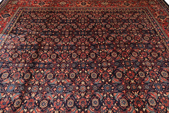 10x14 Navy, Coral, Blue Color Hand Knotted Bidjar Wool Traditional Oriental Rug