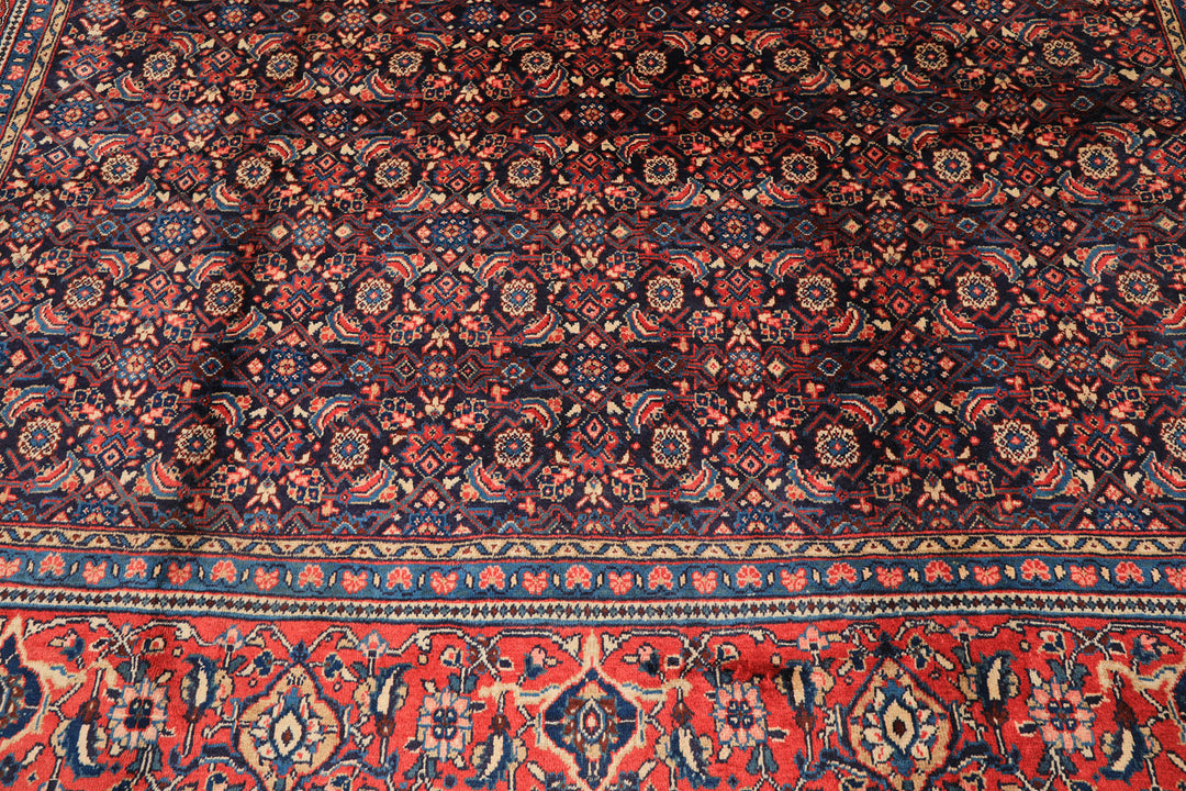 10x14 Navy, Coral, Blue Color Hand Knotted Bidjar Wool Traditional Oriental Rug