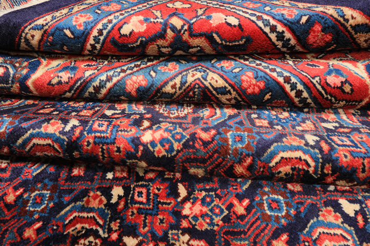 10x14 Navy, Coral, Blue Color Hand Knotted Bidjar Wool Traditional Oriental Rug