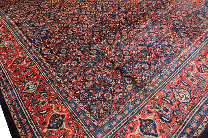 10x14 Navy, Coral, Blue Color Hand Knotted Bidjar Wool Traditional Oriental Rug