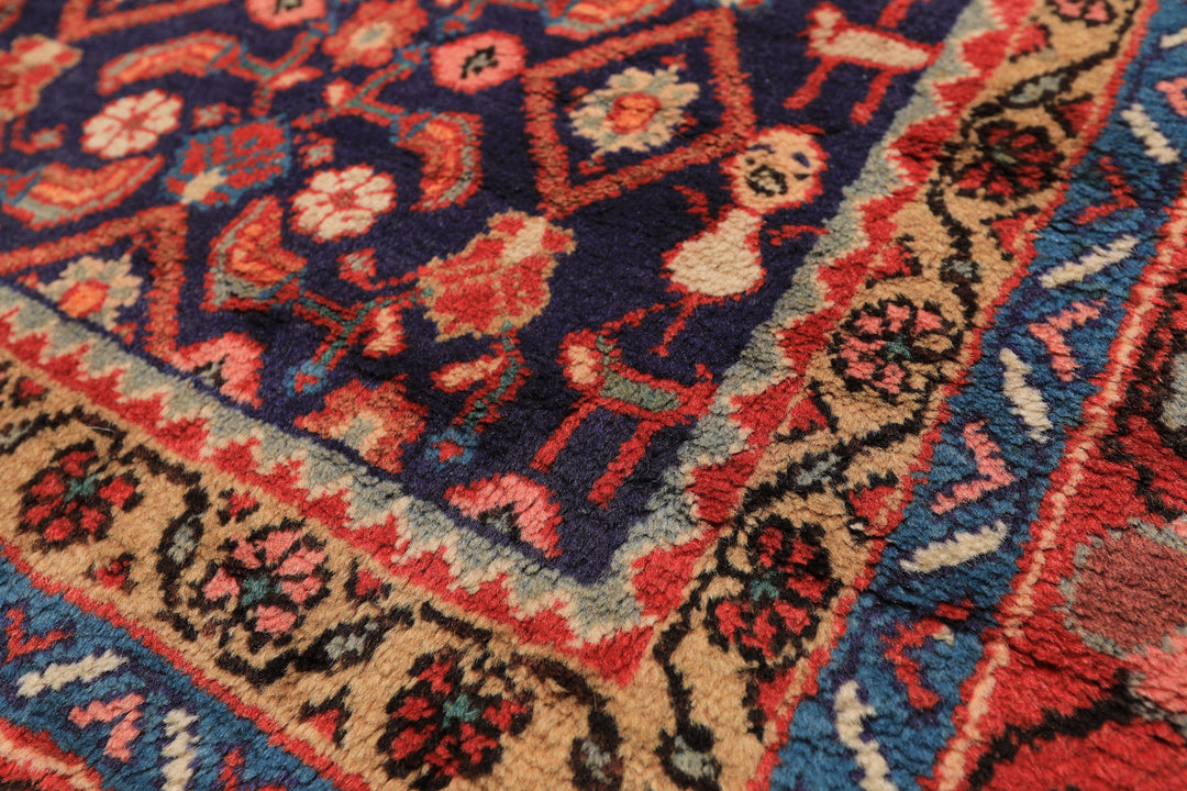 7x11 Royal Blue, Coral, Blush Color Hand Knotted Mahal Sarouk Wool Traditional Oriental Rug