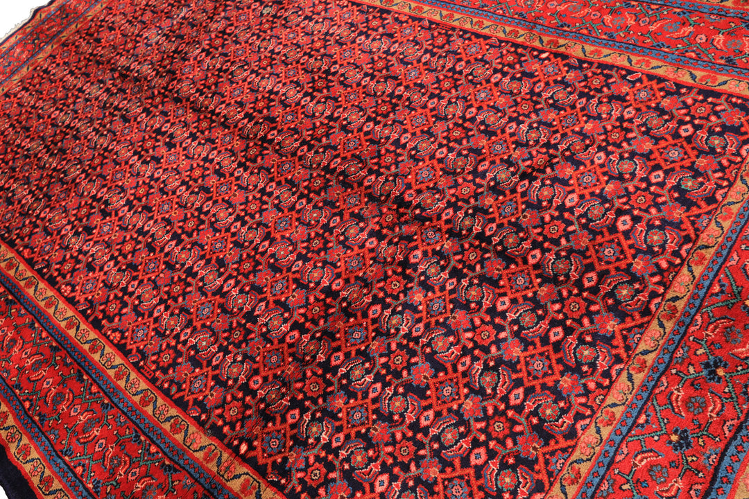 7x10 Navy, Coral, Aqua Color Hand Knotted Mahal Sarouk Wool Traditional Oriental Rug