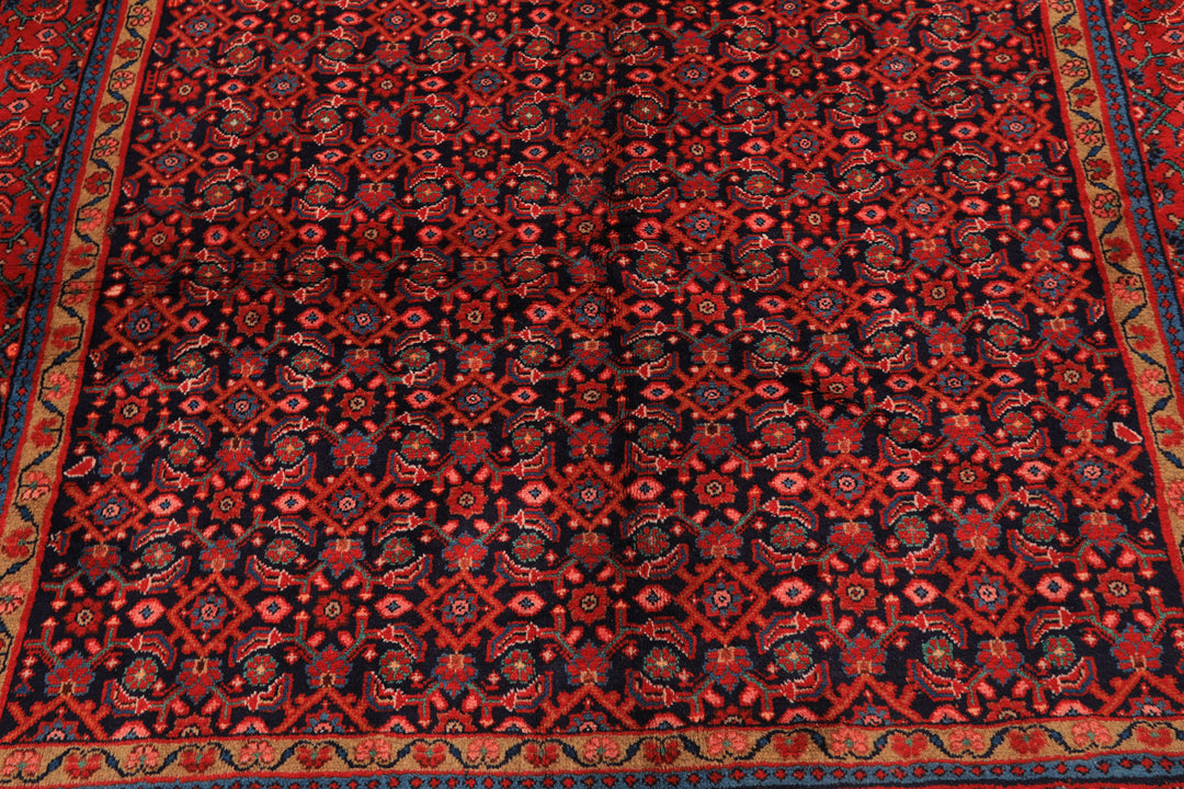 7x10 Navy, Coral, Aqua Color Hand Knotted Mahal Sarouk Wool Traditional Oriental Rug