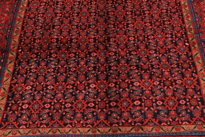 7x10 Navy, Coral, Aqua Color Hand Knotted Mahal Sarouk Wool Traditional Oriental Rug
