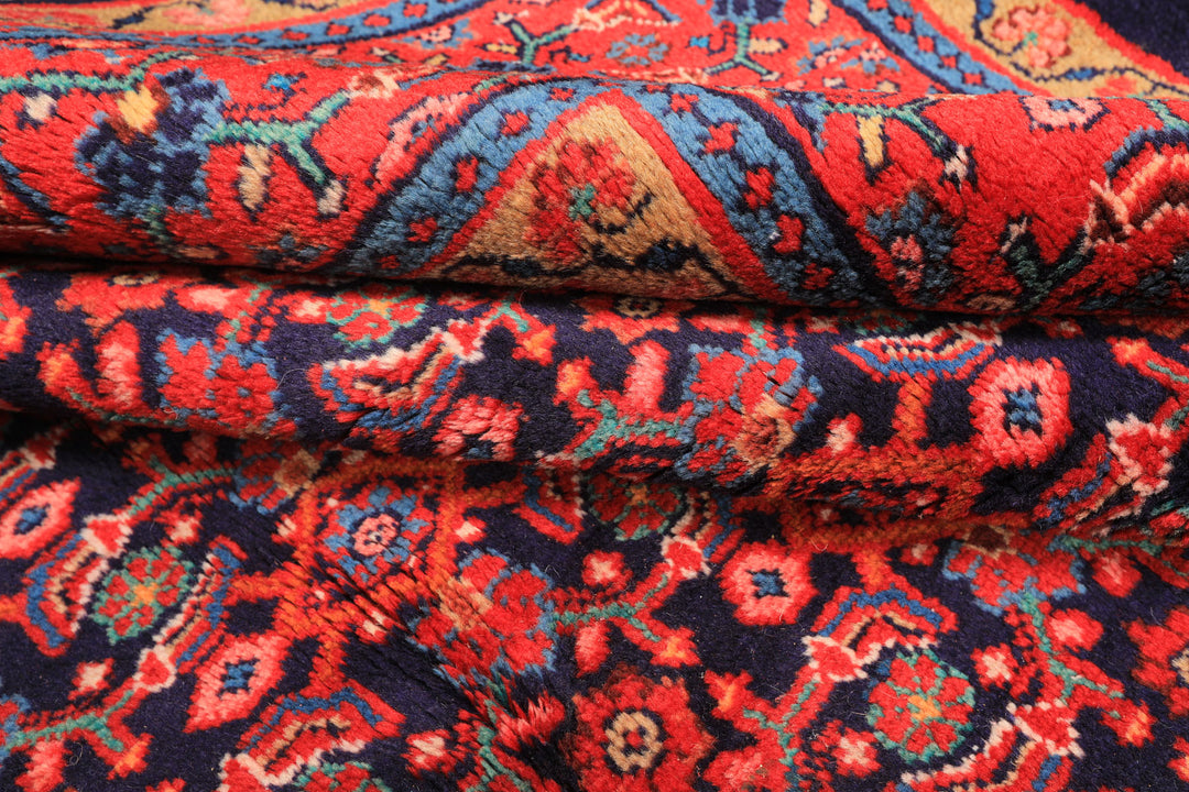 7x10 Navy, Coral, Aqua Color Hand Knotted Mahal Sarouk Wool Traditional Oriental Rug