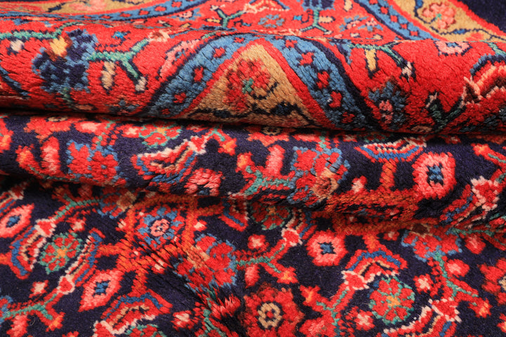 7x10 Navy, Coral, Aqua Color Hand Knotted Mahal Sarouk Wool Traditional Oriental Rug