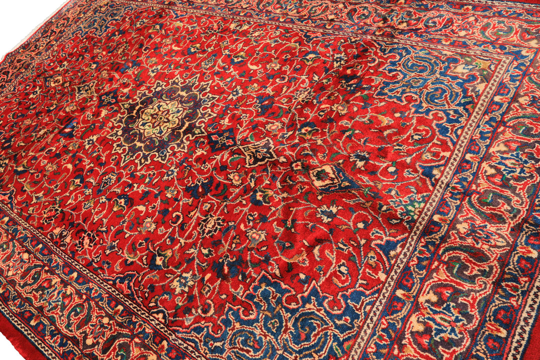 7x11 Red, Aqua, Aubergine Color Hand Knotted Sarouk Wool Traditional Oriental Rug