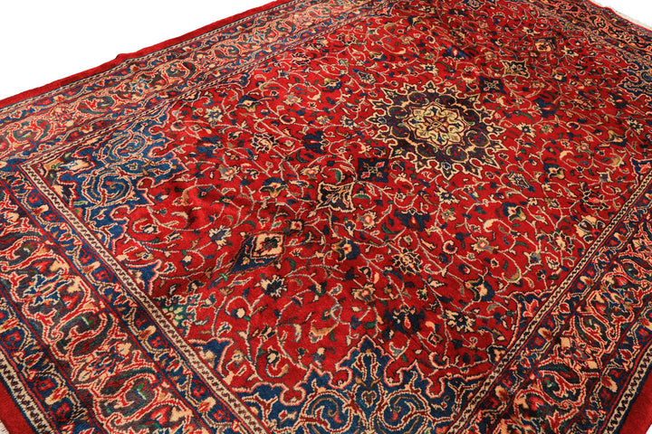 7x11 Red, Aqua, Aubergine Color Hand Knotted Sarouk Wool Traditional Oriental Rug