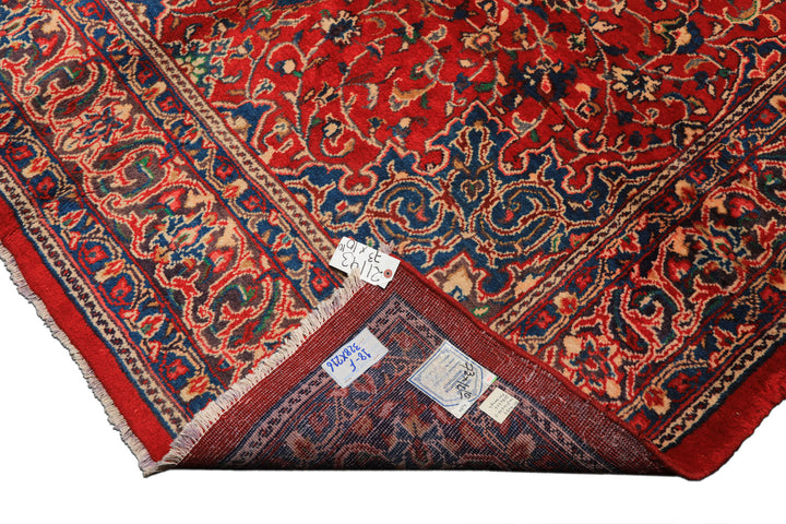 7x11 Red, Aqua, Aubergine Color Hand Knotted Sarouk Wool Traditional Oriental Rug