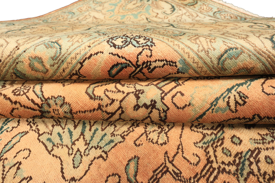 10x14 Peach, Beige, Celadon Color Hand Knotted Tabriz Wool Traditional Oriental Rug
