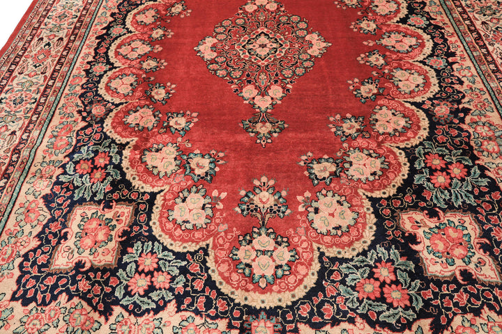 10x14 Coral, Ivory, Blush Color Hand Knotted Sarouk Wool Traditional Oriental Rug