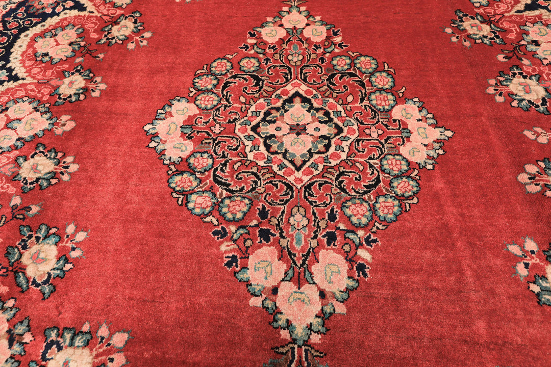 10x14 Coral, Ivory, Blush Color Hand Knotted Sarouk Wool Traditional Oriental Rug