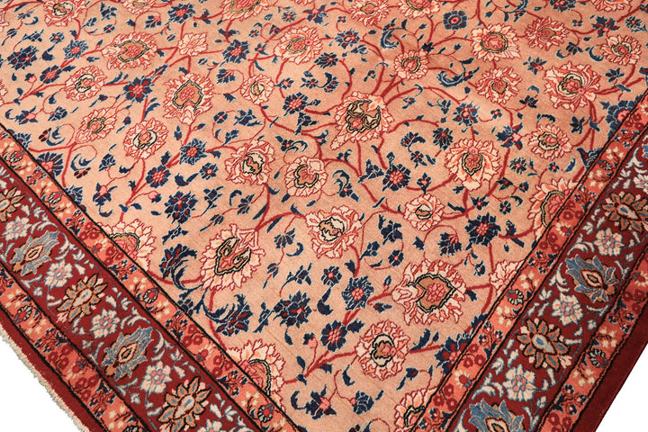 9x12 Peach, Blush, Red Color Hand Knotted Birjand Wool Traditional Oriental Rug