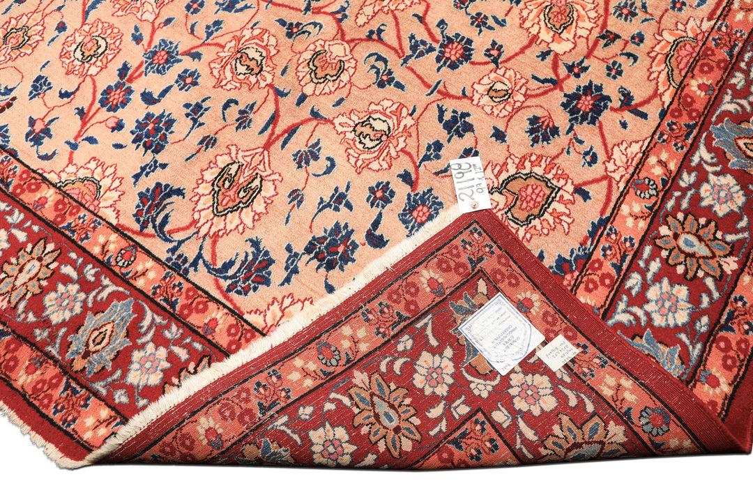 9x12 Peach, Blush, Red Color Hand Knotted Birjand Wool Traditional Oriental Rug