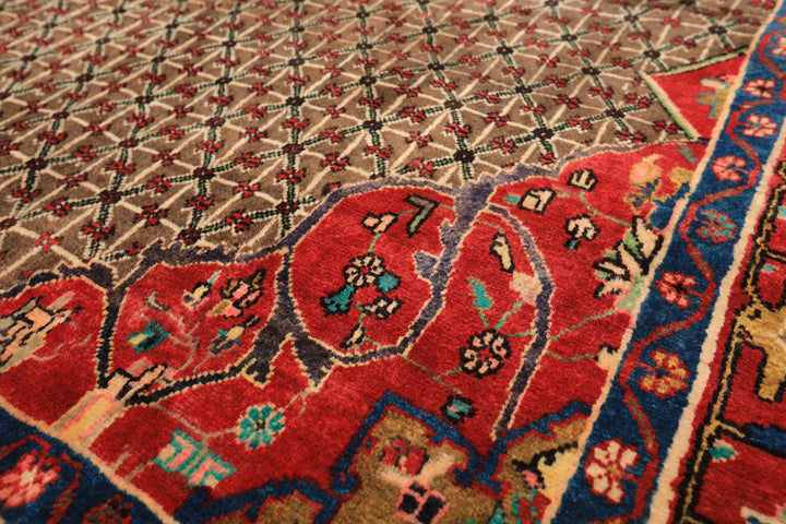 Runner Brown, Coral, Turquoise Color Hand Knotted Hamadan Wool  Oriental Rug