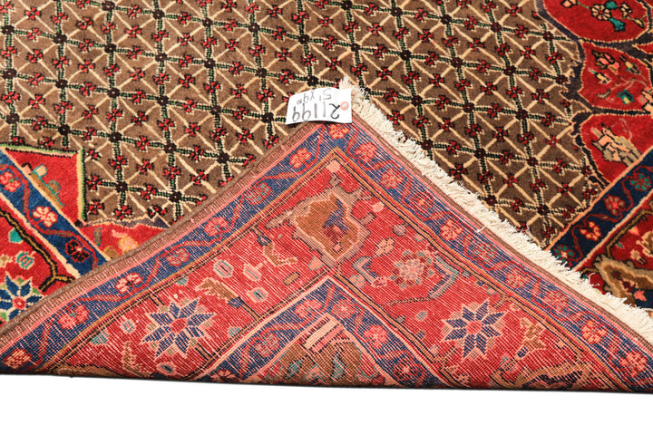Runner Brown, Coral, Turquoise Color Hand Knotted Hamadan Wool  Oriental Rug