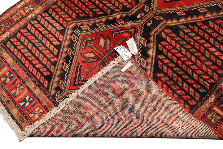 Runner Red, Charcoal, Brown Color Hand Knotted Hamadan Wool Traditional Oriental Rug
