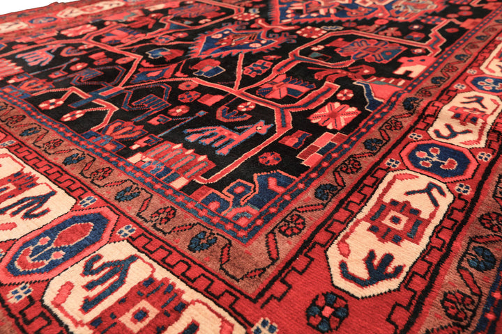 Runner Black, Red, Ivory Color Hand Knotted Heriz Wool Traditional Oriental Rug