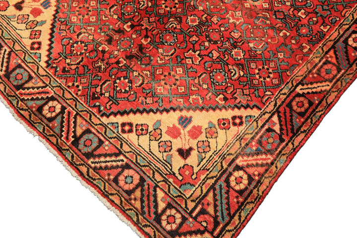 Runner Rust, Coral, Ivory Color Hand Knotted Hamadan Wool Traditional Oriental Rug