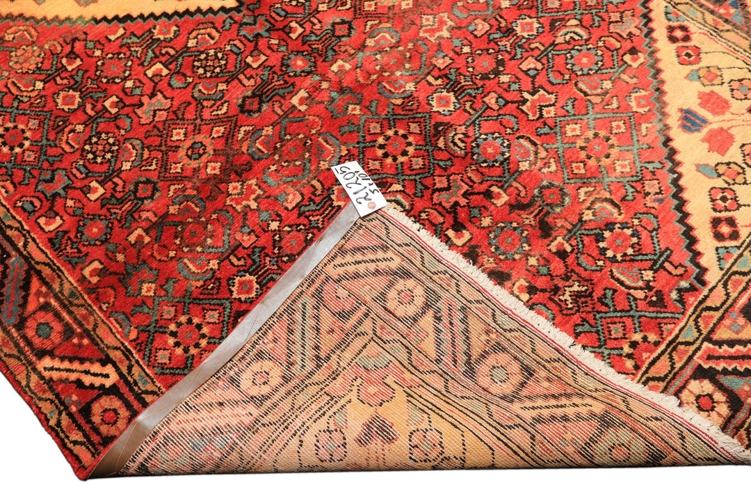 Runner Rust, Coral, Ivory Color Hand Knotted Hamadan Wool Traditional Oriental Rug