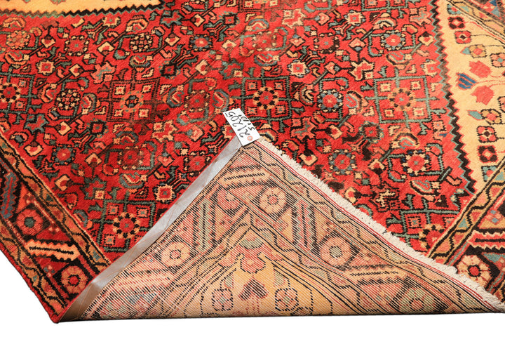 Runner Rust, Coral, Ivory Color Hand Knotted Hamadan Wool Traditional Oriental Rug