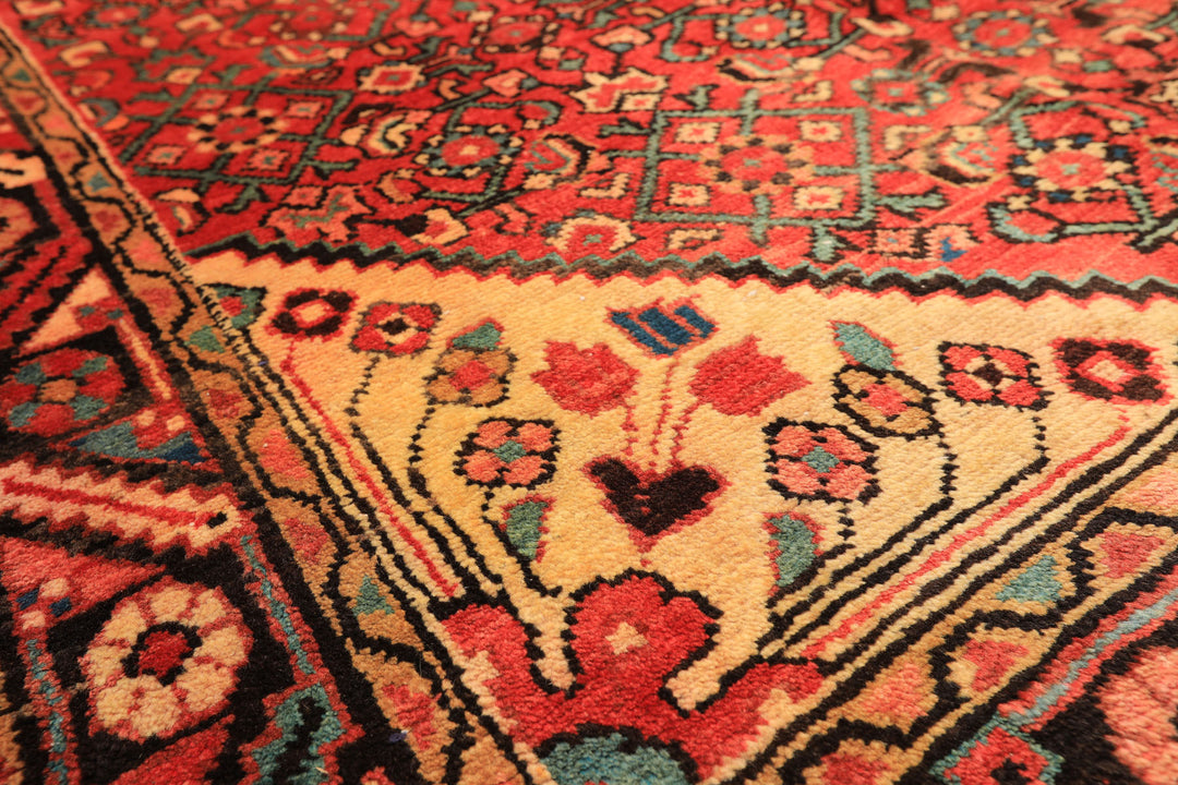Runner Rust, Coral, Ivory Color Hand Knotted Hamadan Wool Traditional Oriental Rug