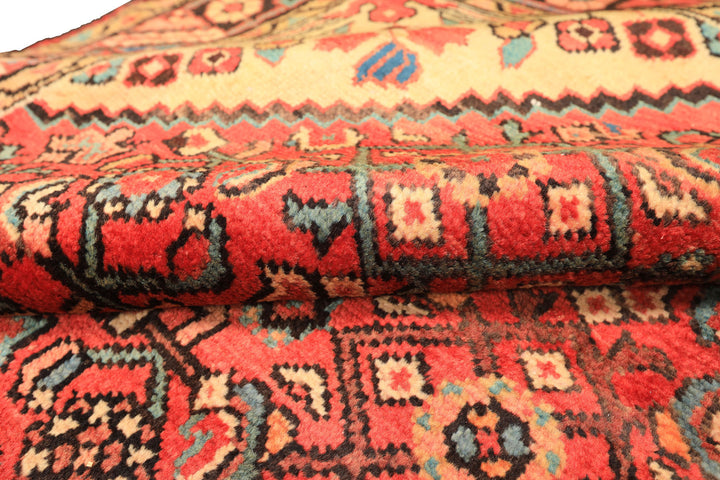Runner Rust, Coral, Ivory Color Hand Knotted Hamadan Wool Traditional Oriental Rug