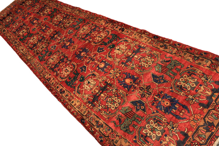 Runner Rust, Tan, Turquoise Color Hand Knotted Bakhtiari Wool Traditional Oriental Rug