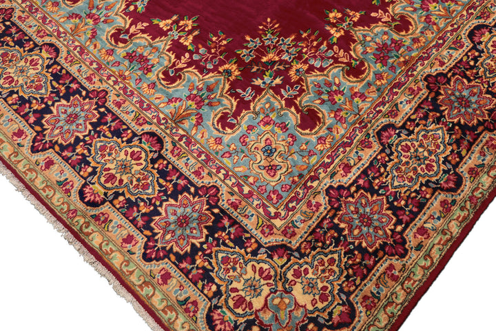 9x12 Fuschia, Aqua, Navy Color Hand Knotted Kerman Wool Traditional Oriental Rug