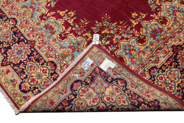 9x12 Fuschia, Aqua, Navy Color Hand Knotted Kerman Wool Traditional Oriental Rug