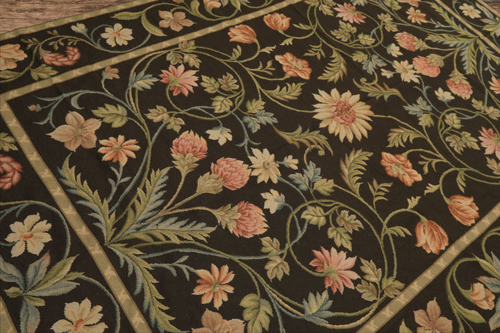 6x9 Brown, Green, Blush Color Hand Woven Needlepoint Wool Traditional Oriental Rug