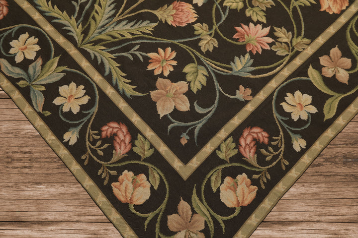 6x9 Brown, Green, Blush Color Hand Woven Needlepoint Wool Traditional Oriental Rug